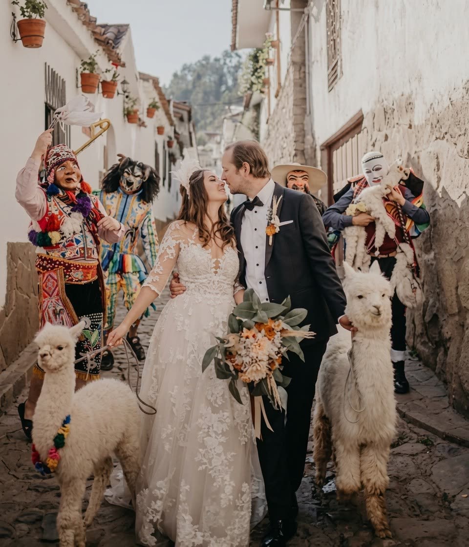 Wedding procession through San Blas, Cusco